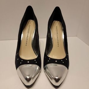 Womens Chinese Laundry black suede silver toe heels size 8